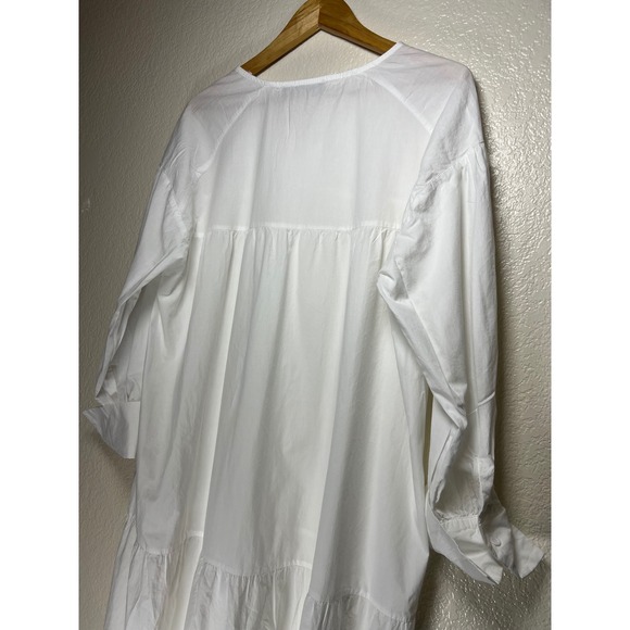 Tiered V Neck Short Sleeve Midi Dress Women's 4XL White Beach Boho Coastal - Picture 11 of 14